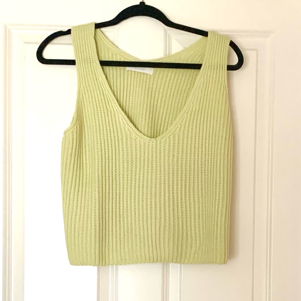 Mango Lime Green Cropped Knit Top